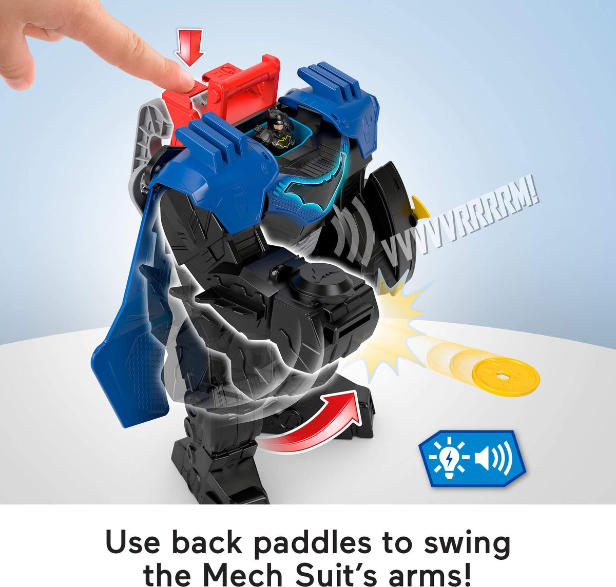 Back handle deploys wings while paddles swing the arms
