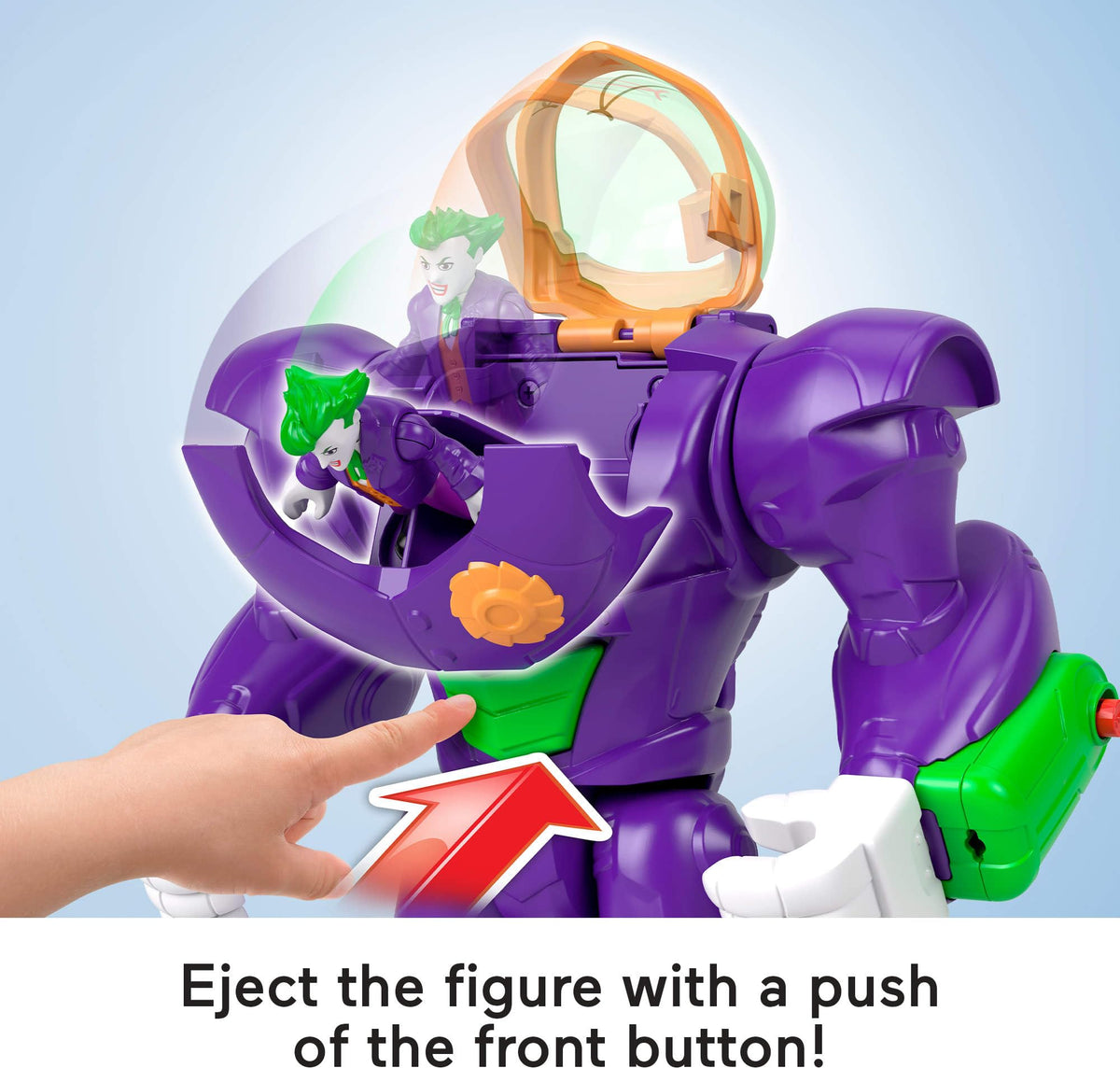 Imaginext Joker Hammer Mech launcher action with projectile in focus