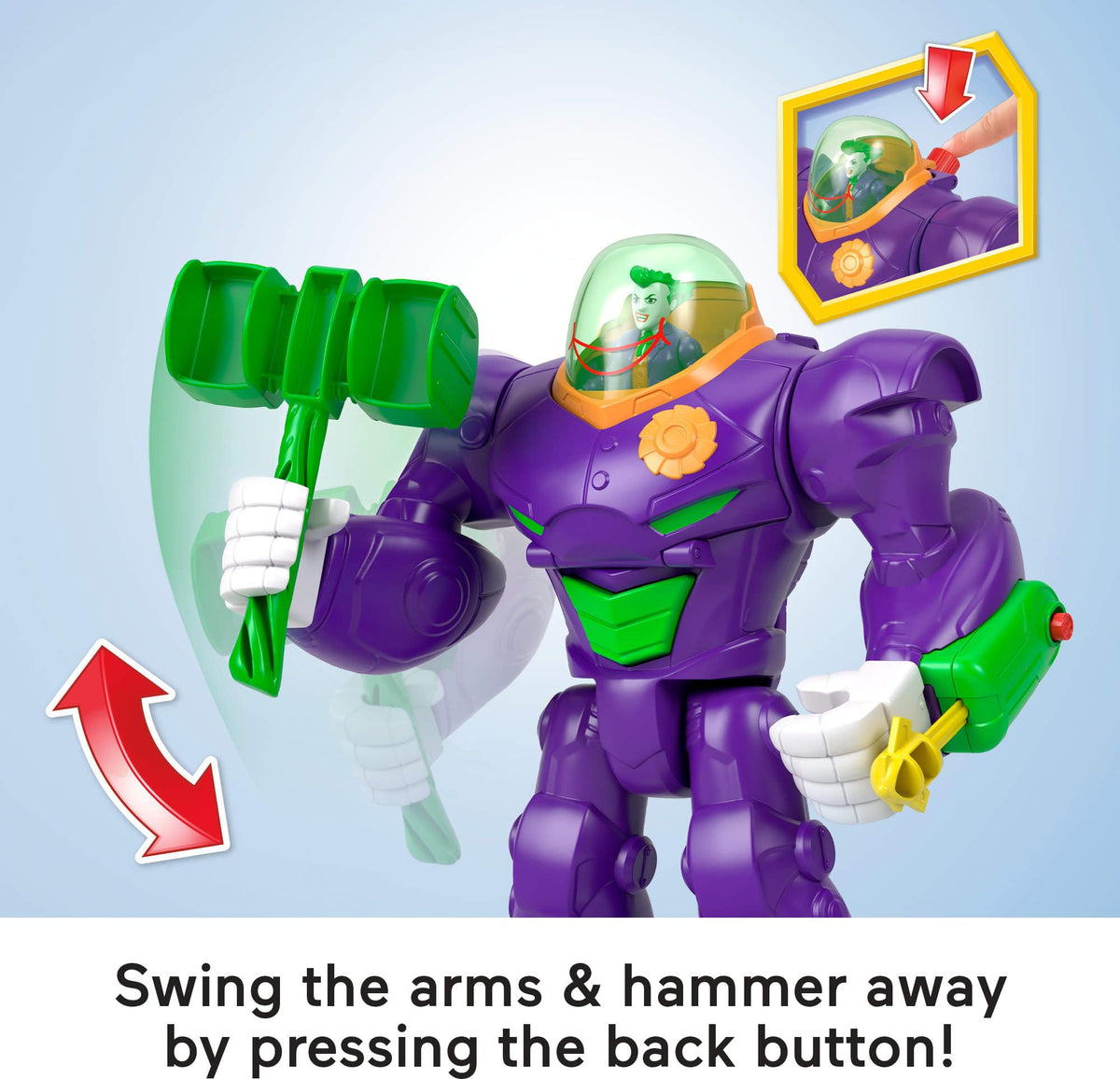 Imaginext Joker Hammer Mech eject button for fast figure re-entry