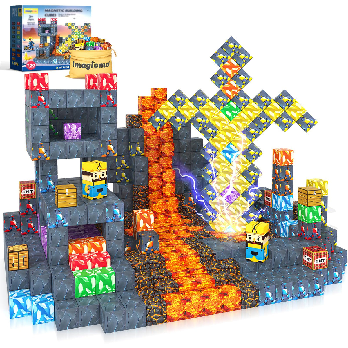 Imagiomo 100pcs magnetic blocks in package for quick setup and family play