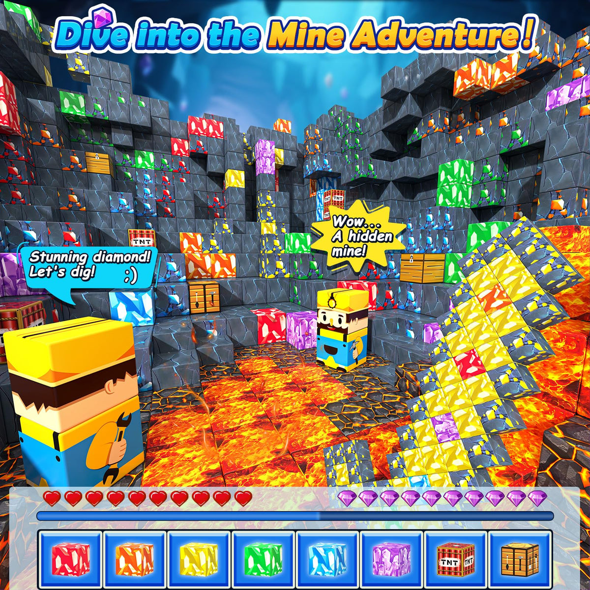 Imagiomo mine world magnetic blocks set with diamonds and cavern themes