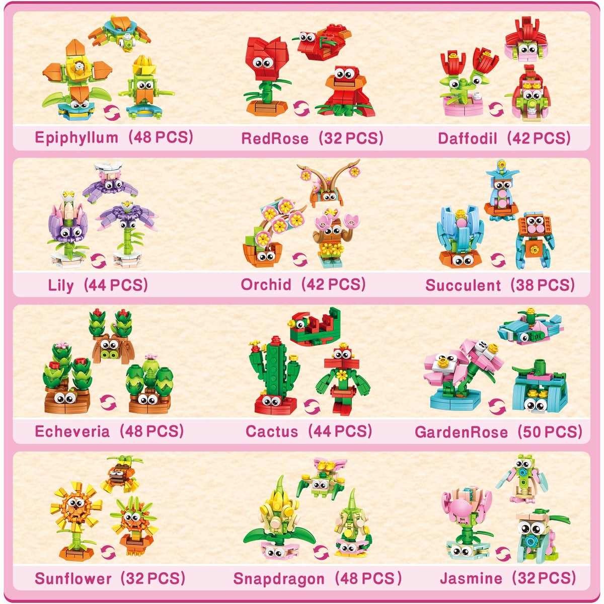 IMCUAMK flower blocks variety pack sparks imaginative construction for kids
