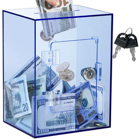 Imeepa clear piggy bank with lock blue shows transparent savings progress