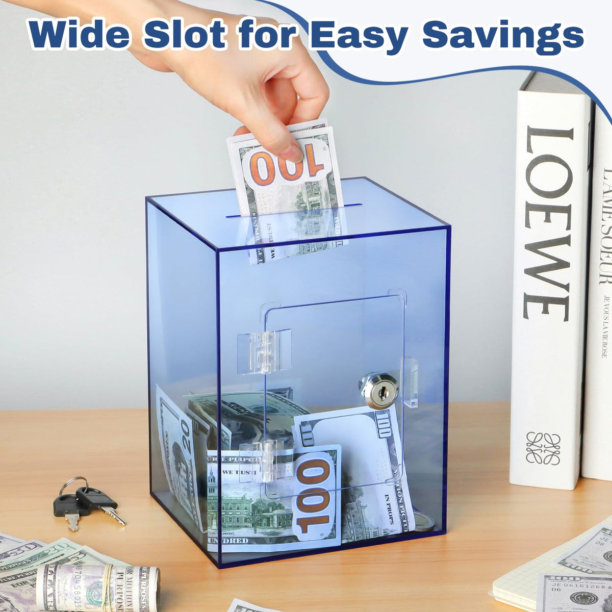 Imeepa deposit slot blue piggy bank enables quick, easy coin and bill contributions