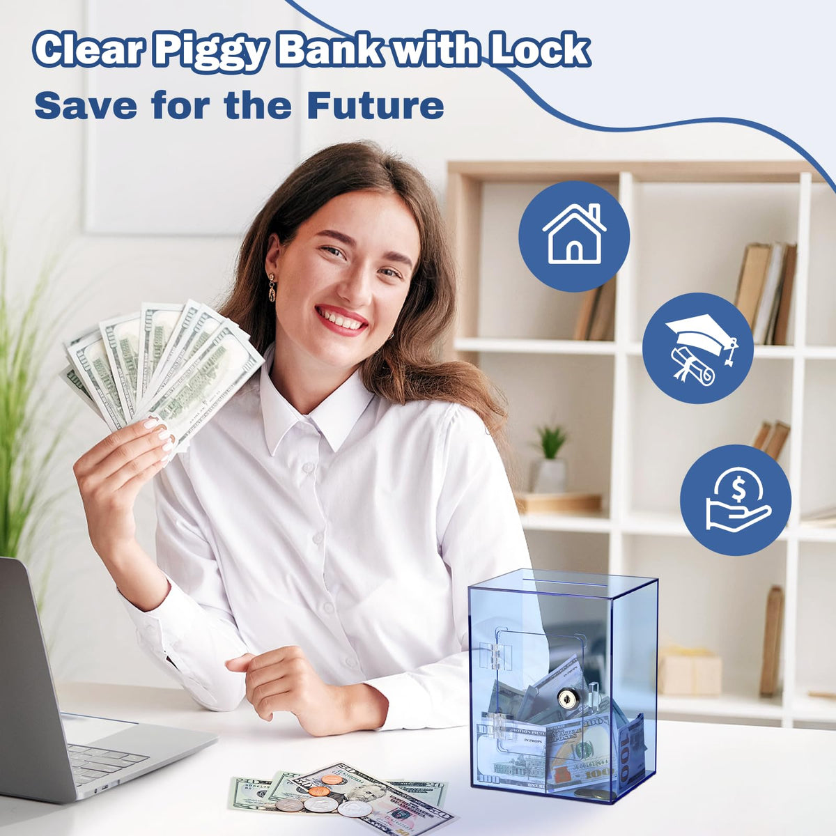 Imeepa gift-ready blue piggy bank makes a thoughtful present for savers