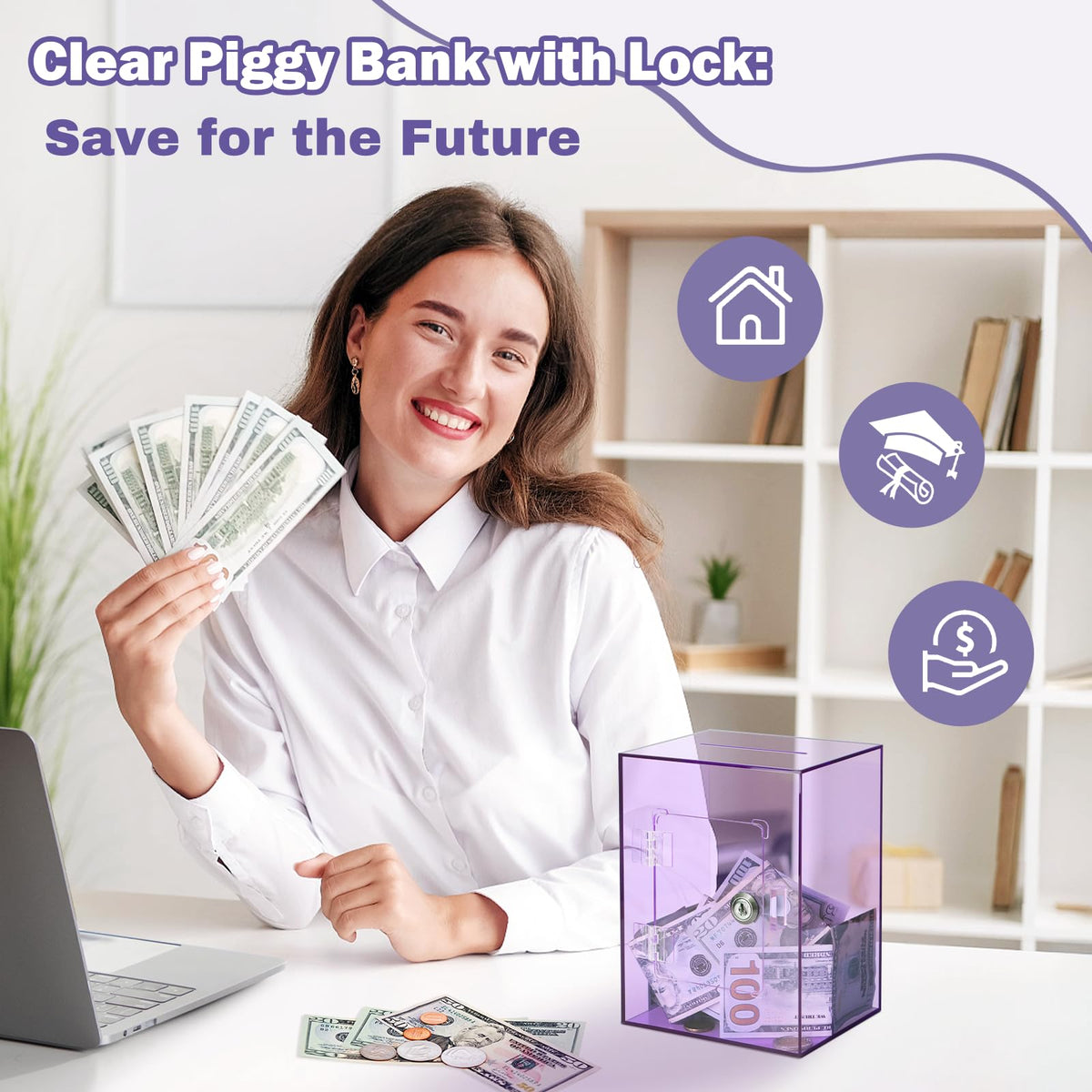 Imeepa gift-ready piggy bank in purple suits family savings and donations.
