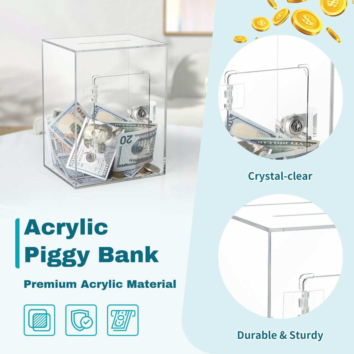 Imeepa piggy bank large capacity – holds thousands of coins and many bills.