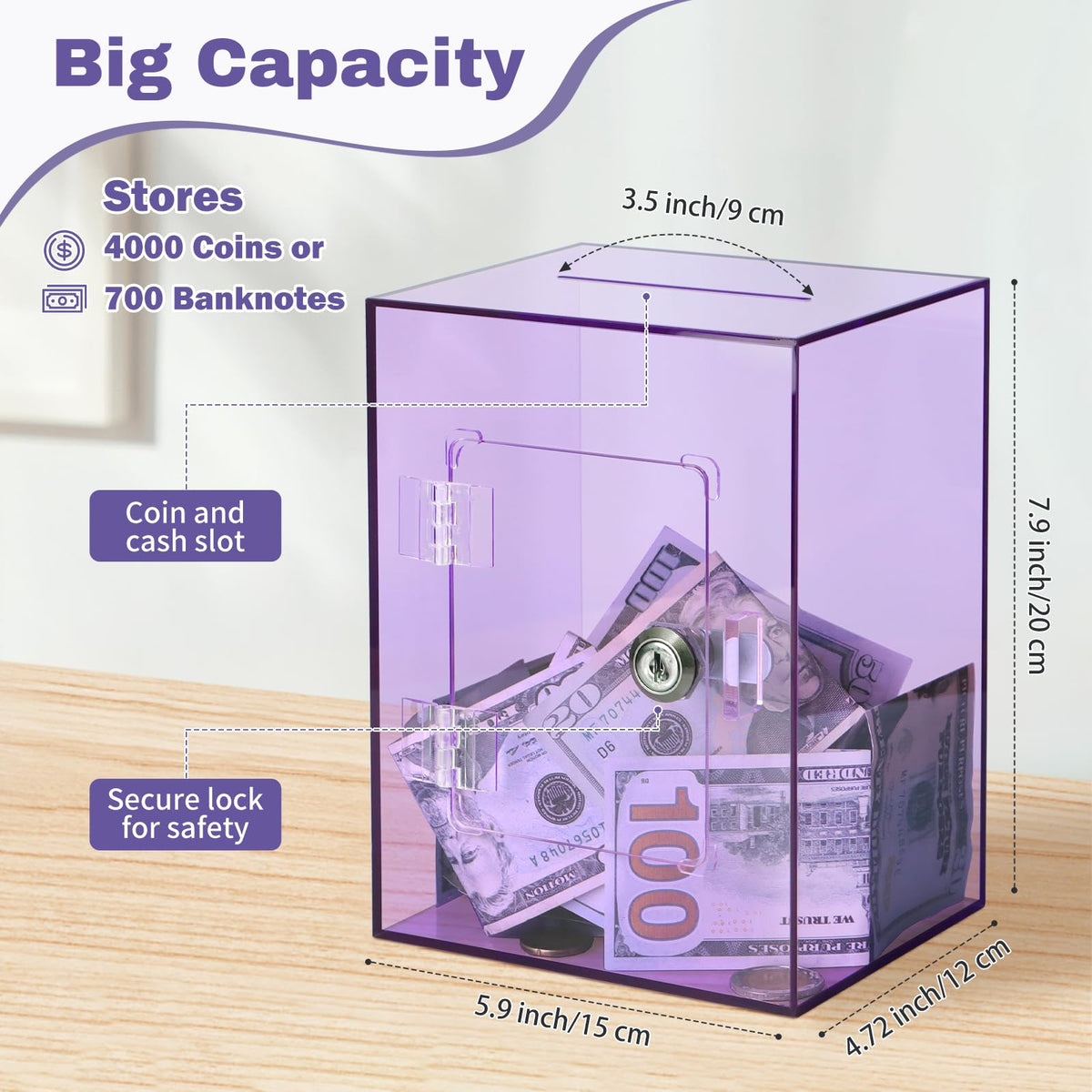 Imeepa piggy bank with two keys ensures secure access for kids and adults.