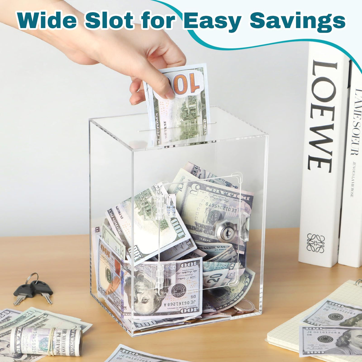 Imeepa piggy bank premium acrylic – durable, crystal-clear finish for any space.