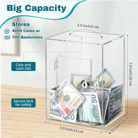 Imeepa piggy bank transparent view – see coins and cash growing inside.