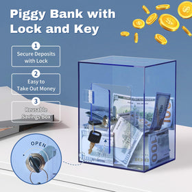 Imeepa premium acrylic blue piggy bank combines durability with a crystal-clear surface
