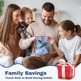 Imeepa transparent-design blue piggy bank blends with any home or office space