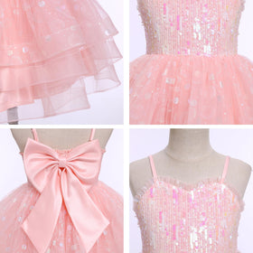 IMEKIS pageant dress with bow back provides secure fit for active children.