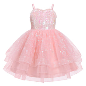 IMEKIS pink sequin tutu dress enhances pageant sparkle for toddlers.