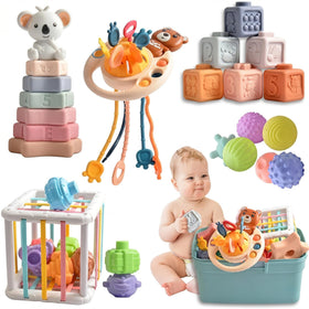 Imireux 6-in-1 Montessori sensory toy with shape sorter bin supports early color and spatial recognition