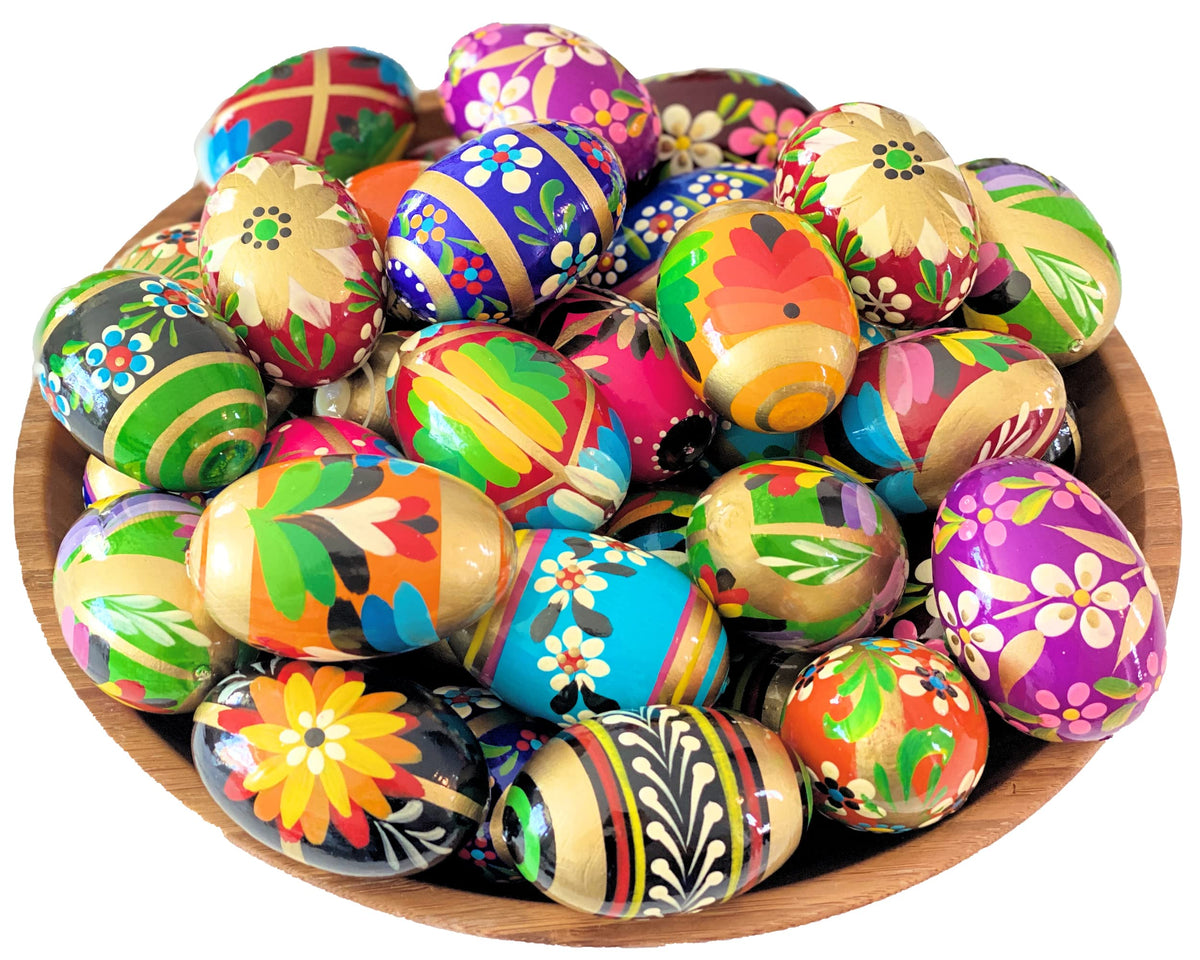 Importer AM Pisanki six large hand-painted eggs for Easter display.