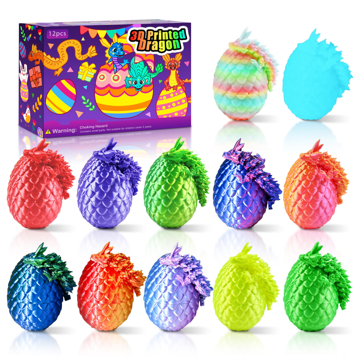 Impossmaker 12-piece 3D dragon eggs inside display for fantasy decor and play