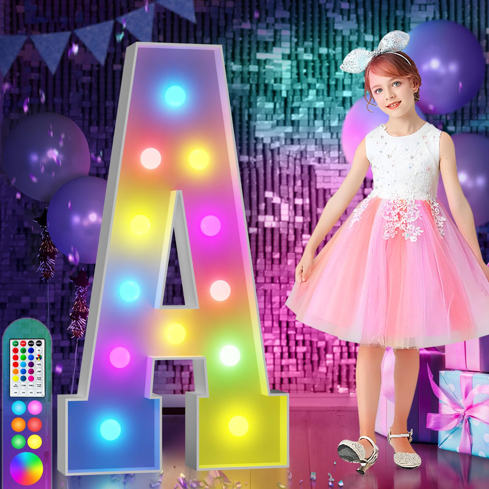 imprsv 4ft colorful marquee letters A with remote glow for weddings and parties