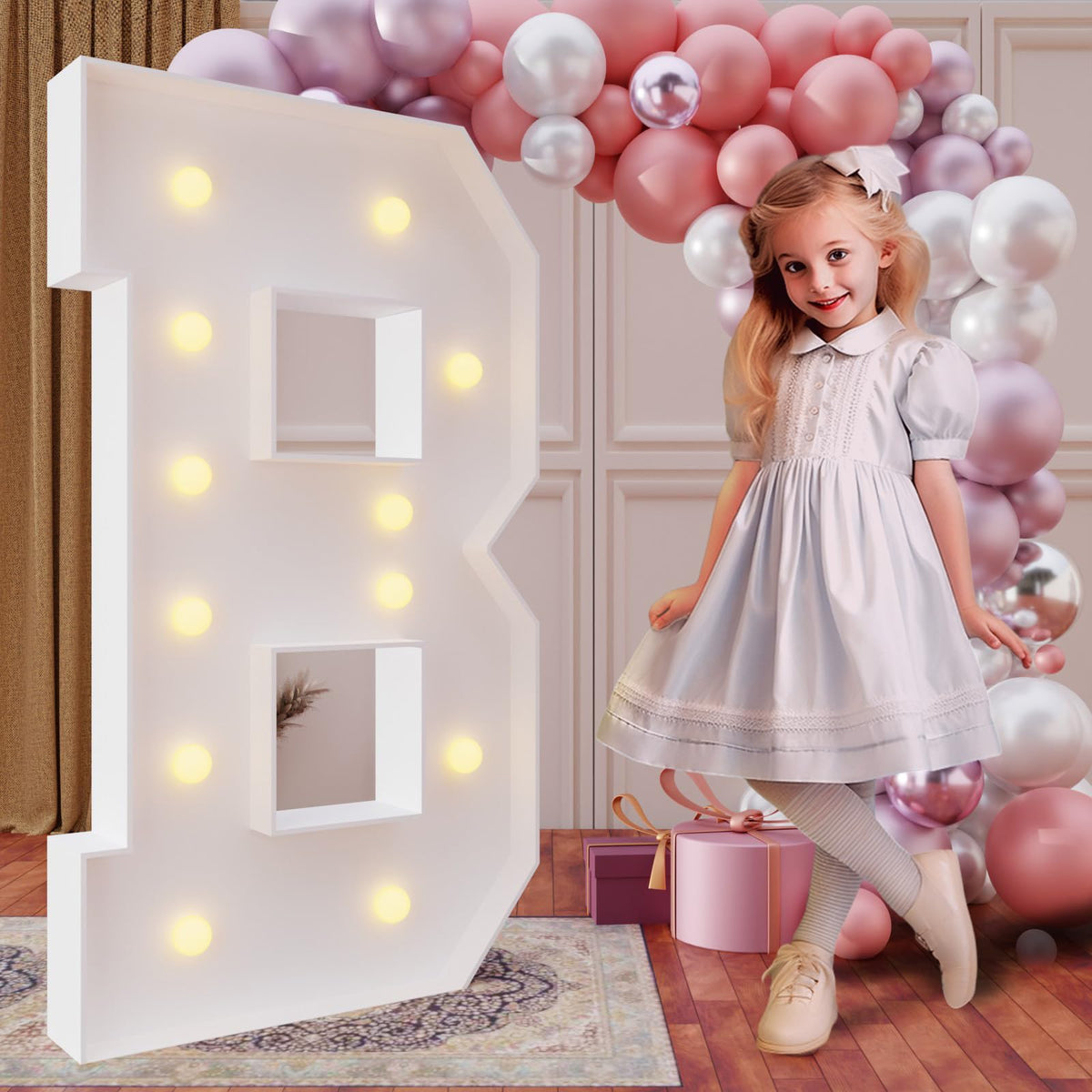 Imprsv 4ft marquee letter B during assembly for customizable party backdrop