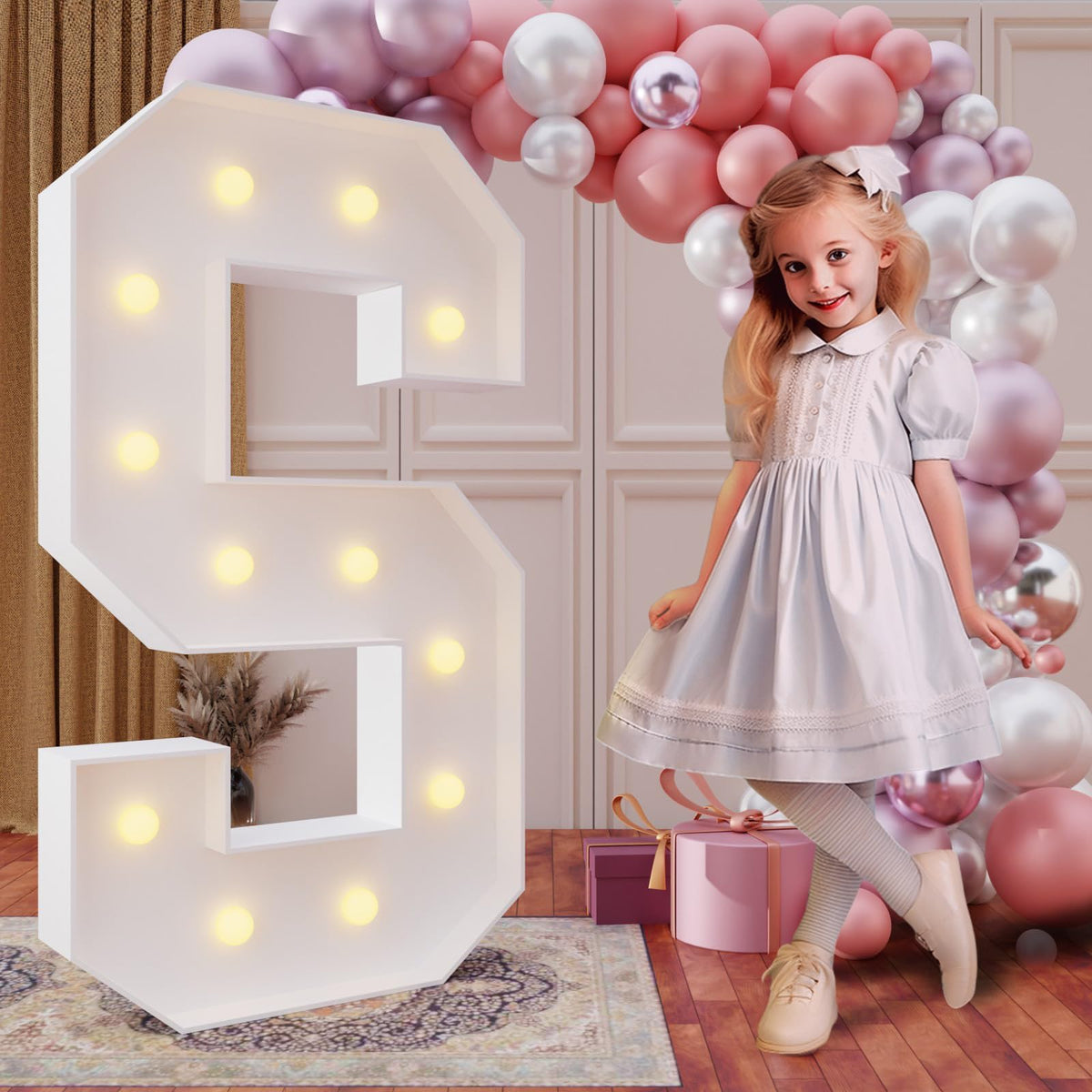 imprsv marquee letter S, 4ft tall, stands as a dramatic wedding backdrop