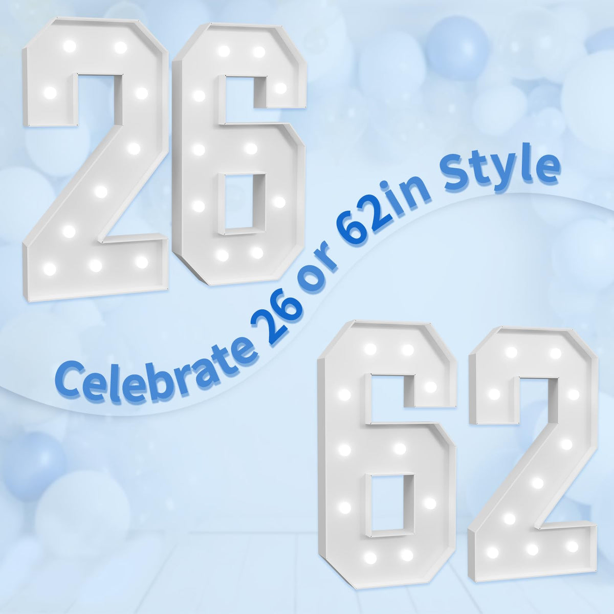 Imprsv marquee numbers 26th and 62nd birthday decor versatility