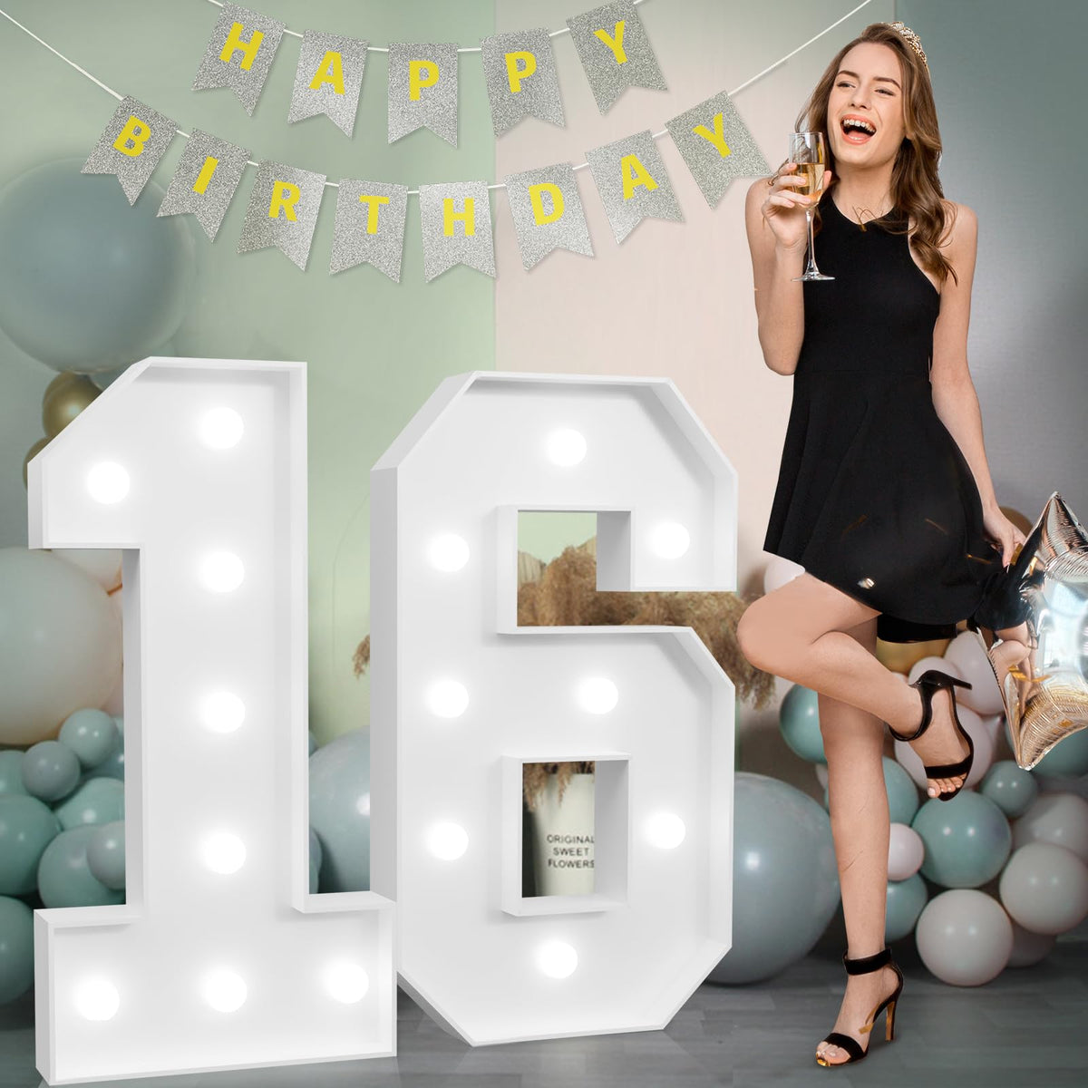 imprsv marquee numbers 3ft 16th birthday backdrop glows for memorable photos