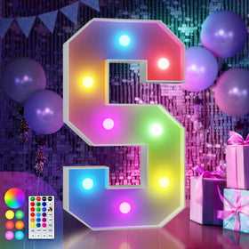 imprsv S letter colorful marquee, bright display for playful party signage