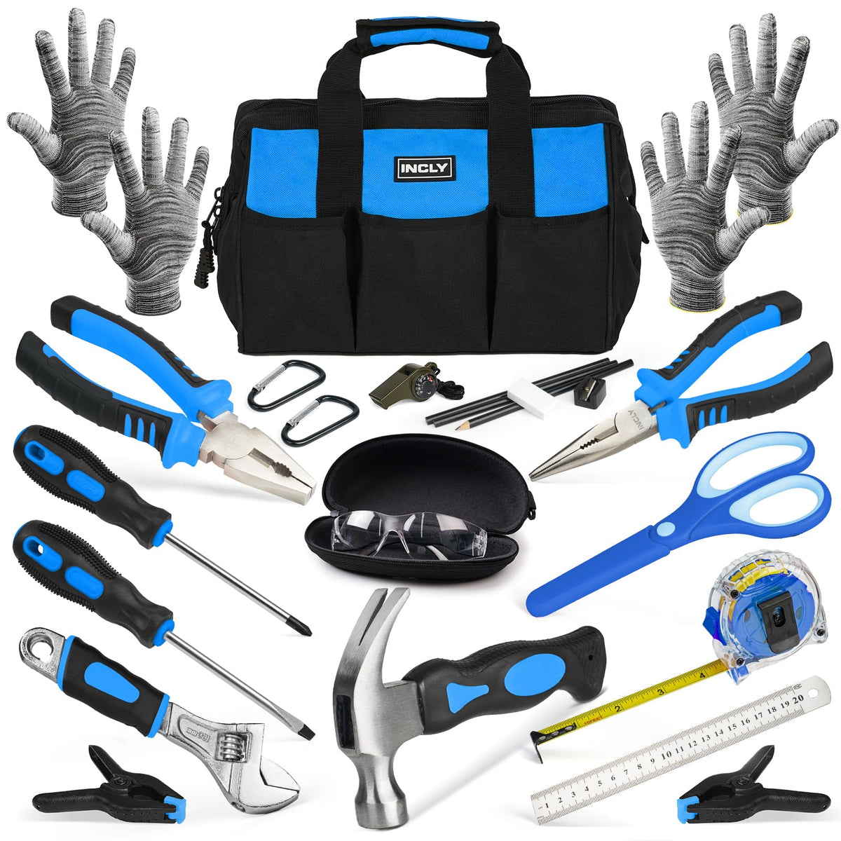 INCLY 24 PCS kids tool set hammer enables engaging home DIY projects.