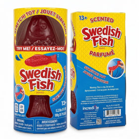 Incredible Group Swedish Fish scented squishy red fish closeup showing branding and texture.
