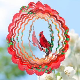 INCROYDAY Cardinal Wind Spinner in a sunny garden enhances yard aesthetics with dynamic movement