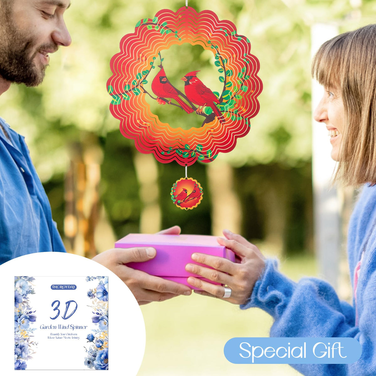 INCROYDAY Cardinal Wind Spinner packaged as a thoughtful garden gift