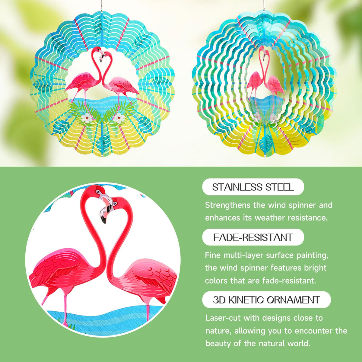 INCROYDAY Flamingo Wind Spinner showing UV-printed, fade-resistant colors