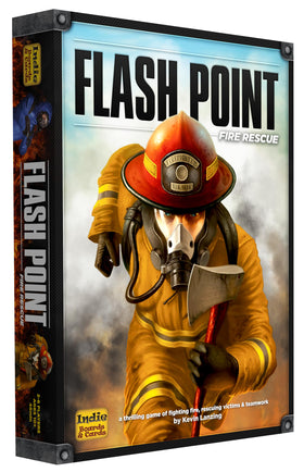 Flash Point Fire Rescue 2nd Edition game cover by Indie Boards and Cards; ideal for family co-op nights.