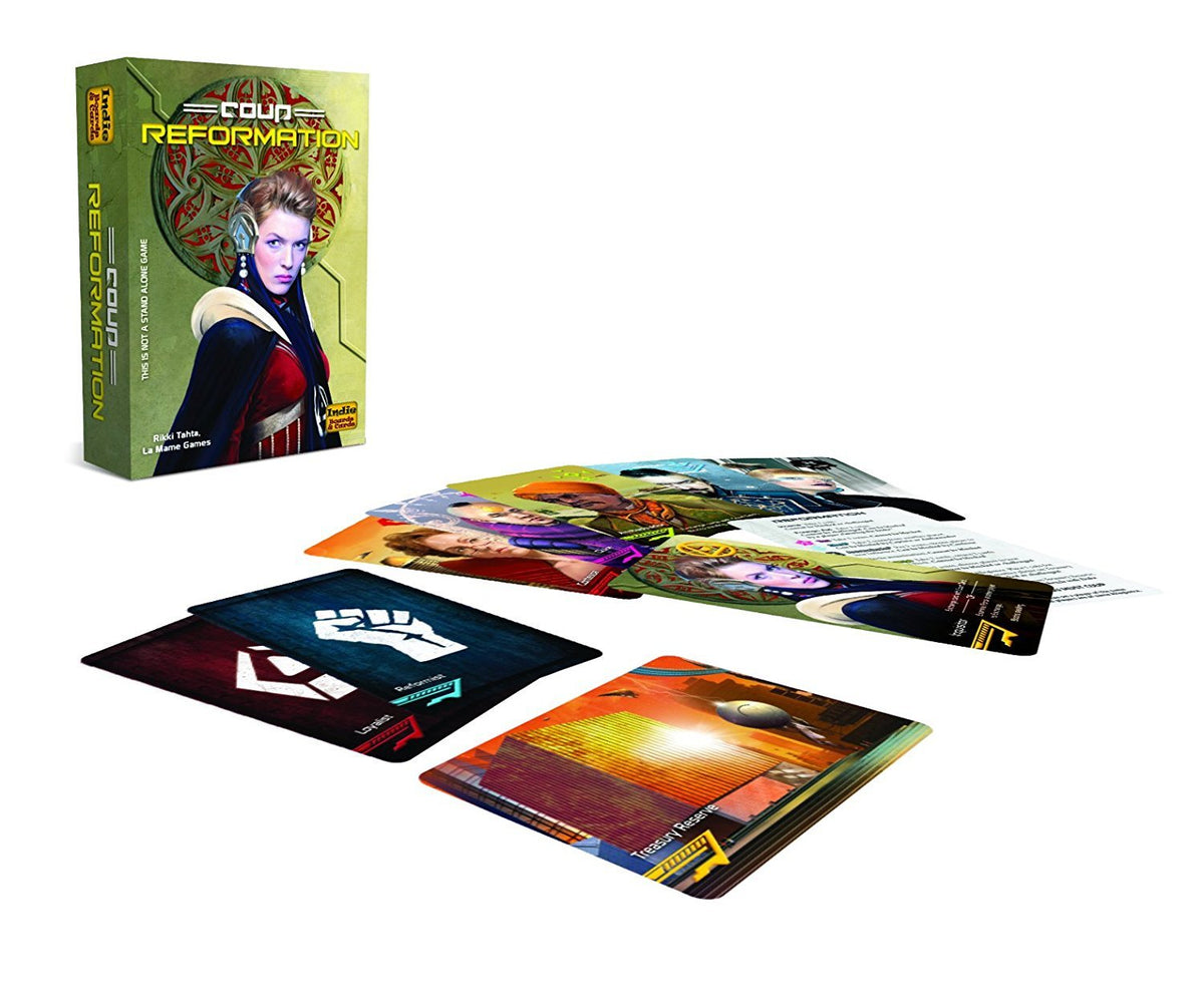Indie Boards and Cards Retail-ready packaging for the Coup bundle
