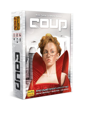 Indie Boards and Cards Coup bundle cards back showing faction faces and bluffing cues