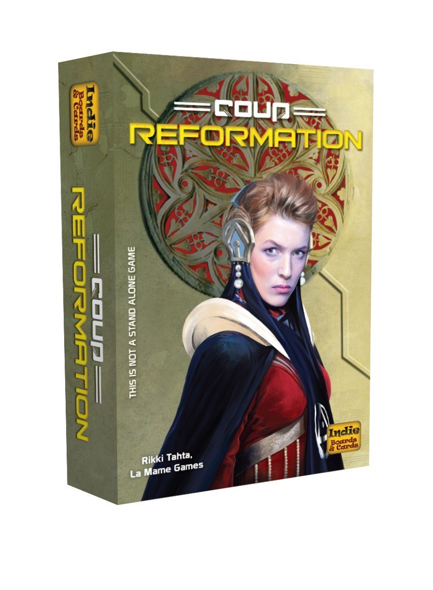 Indie Boards and Cards Coup bundle components spread with compact tokens and cards