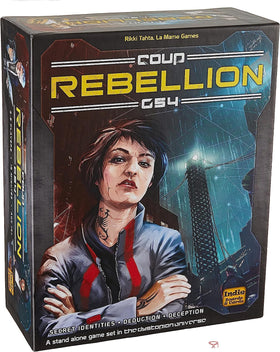 Indie Boards and Cards Coup Rebellion G54 box front showing premium setup for immersive bluffing.