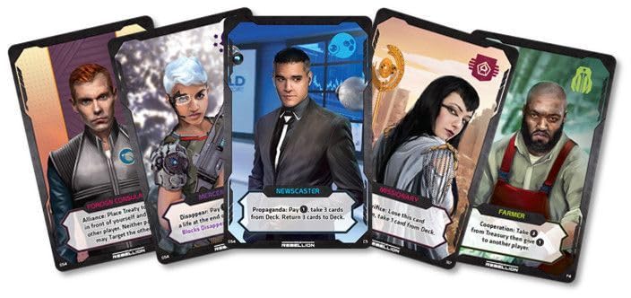 Indie Boards and Cards Coup Rebellion G54 deduction-play scene emphasizes mind games.