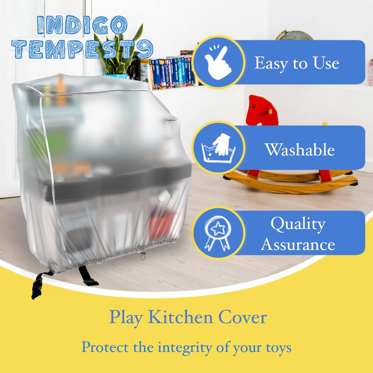 IndigoTempest9 easy-clean cover simplifies wipe-down after play.