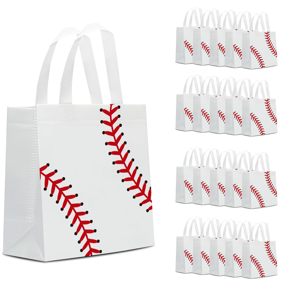 Infankey baseball gift bag white front view, ideal for party favors