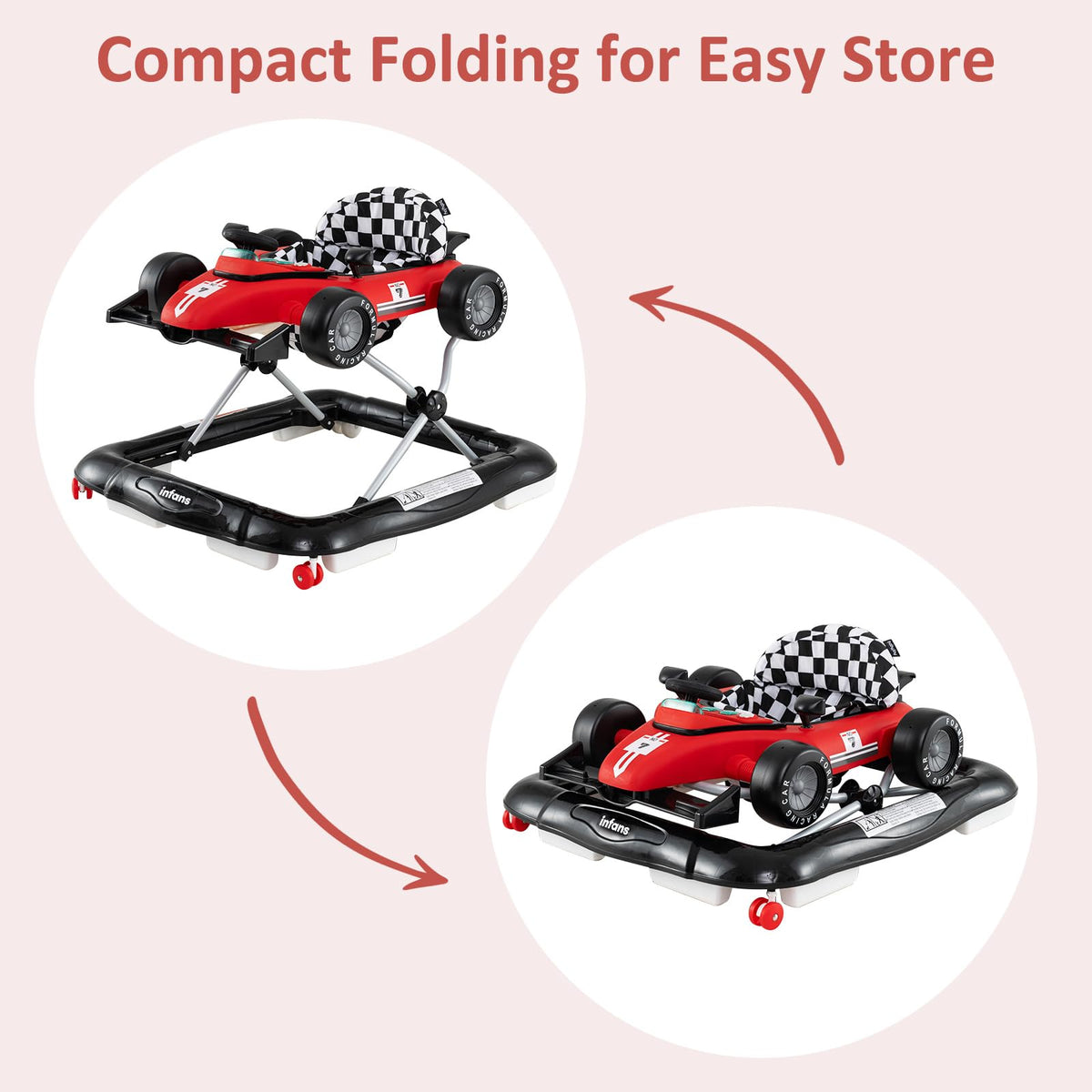 INFANS 360-degree wheels enable smooth navigation around the room