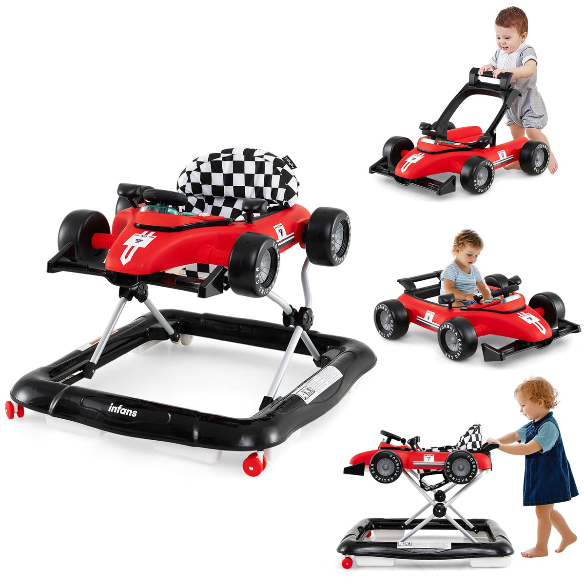 INFANS 4-in-1 Baby Walker front view showing stable frame and comfortable seat for early steps