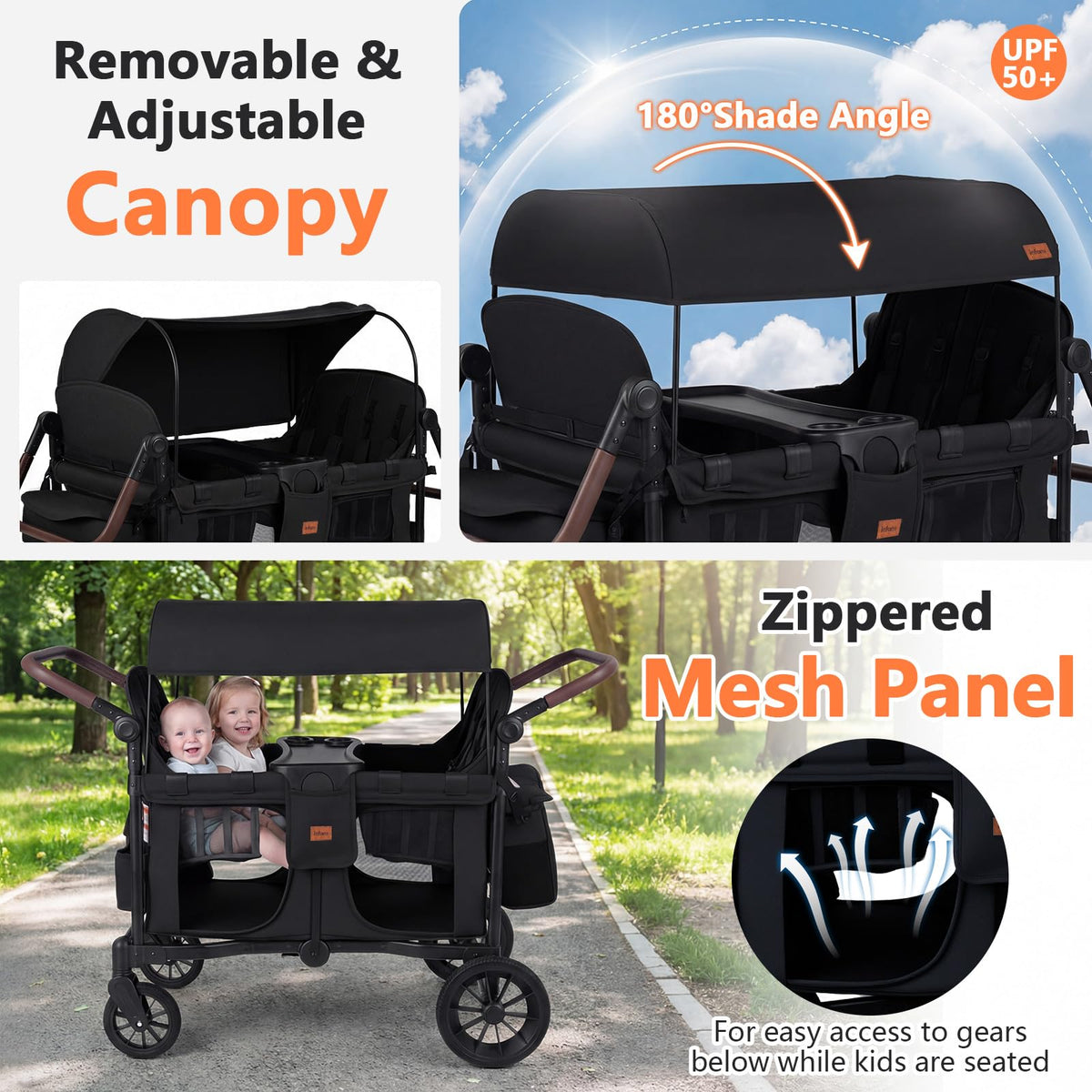INFANS 4-seater wagon dual-handle adjustment for different caregiver heights