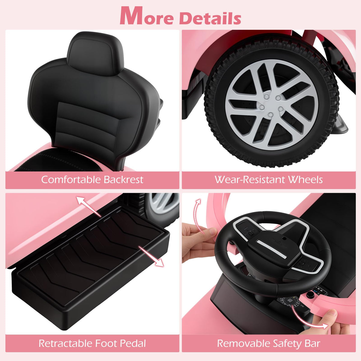 INFANS durable tires provide stable performance on different surfaces for all-terrain play.