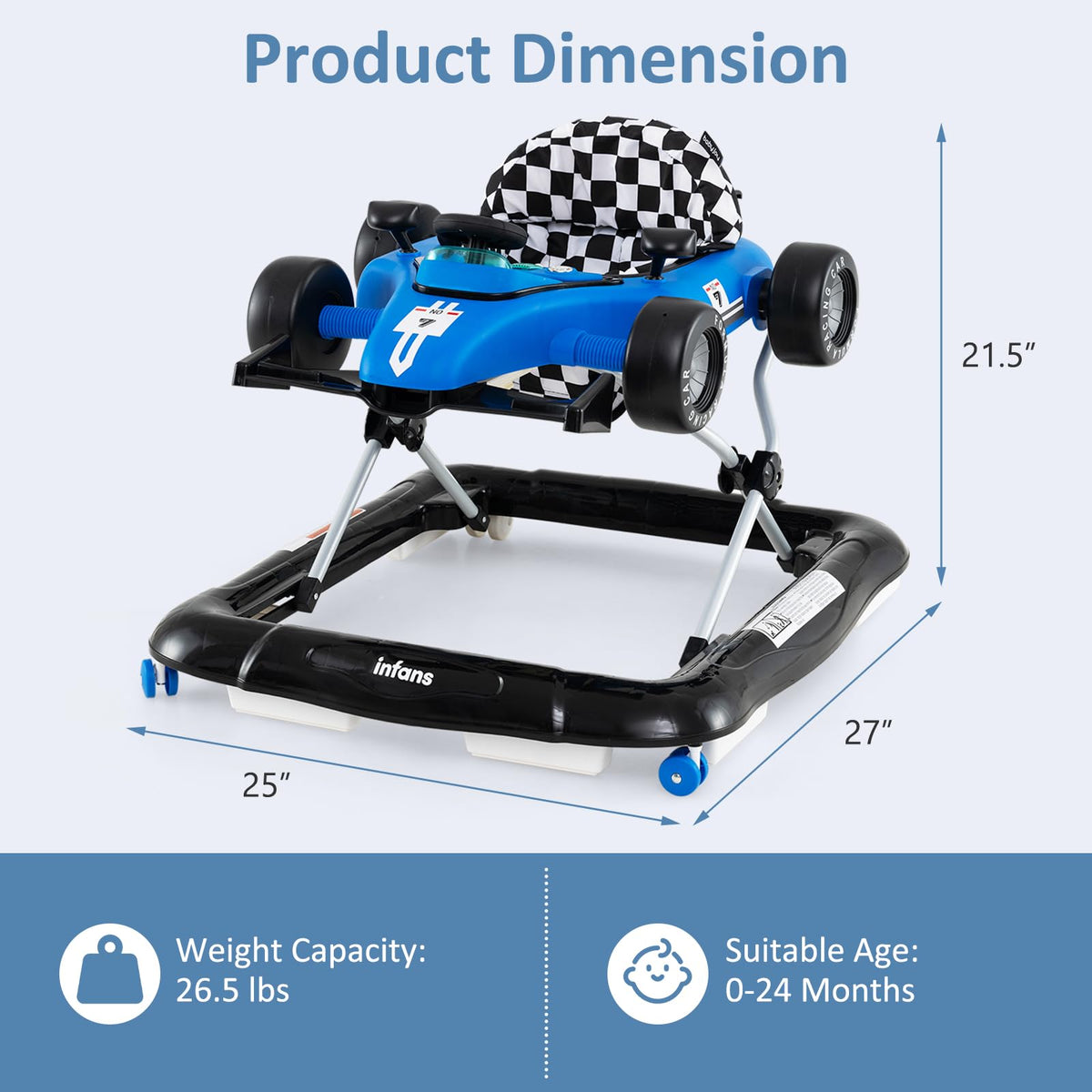 INFANS foldable walker designed for easy transport and compact storage.