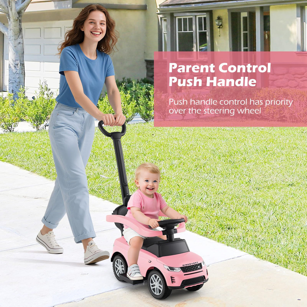 INFANS licensed push car side view highlights sturdy frame for safe, fun rides.