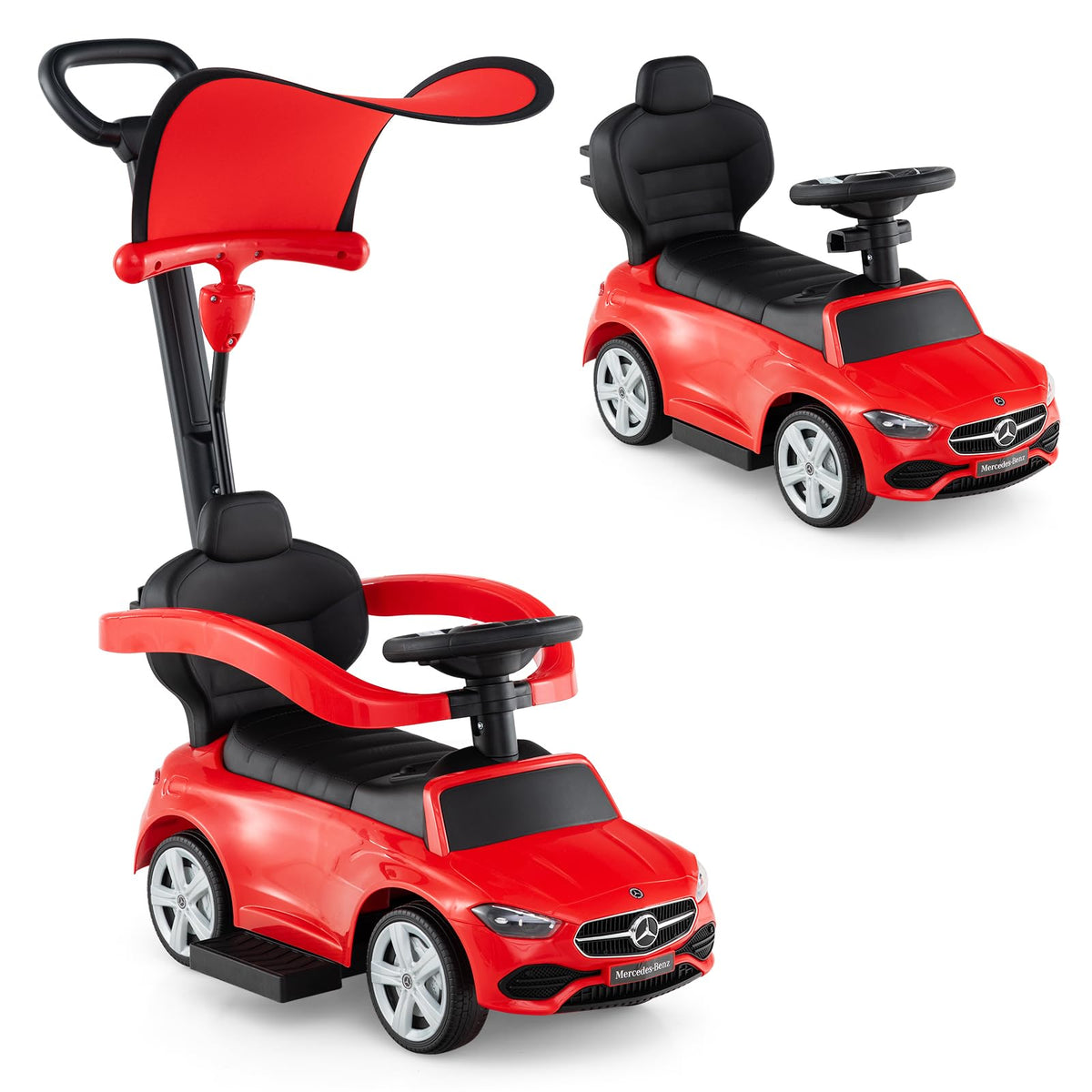 INFANS Mercedes-Benz push car front view promotes imaginative play.