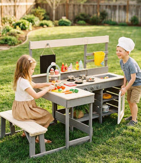INFANS Mud Kitchen chalkboard and dessert counter to design menus