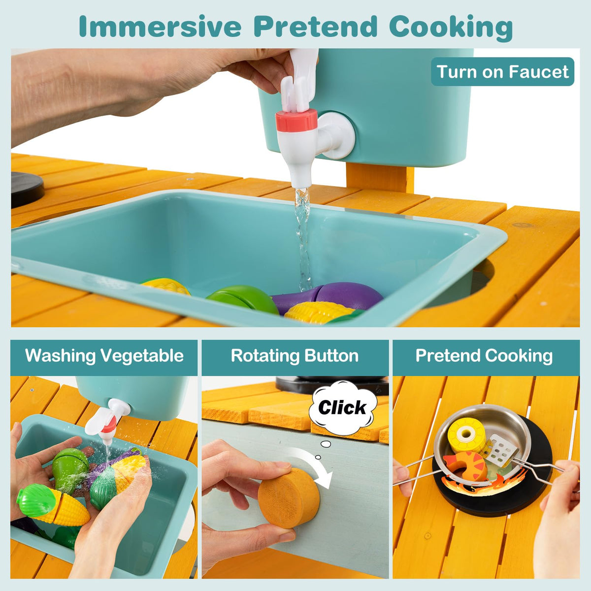 INFANS mud kitchen detachable sink for mud mixing and pretend washing