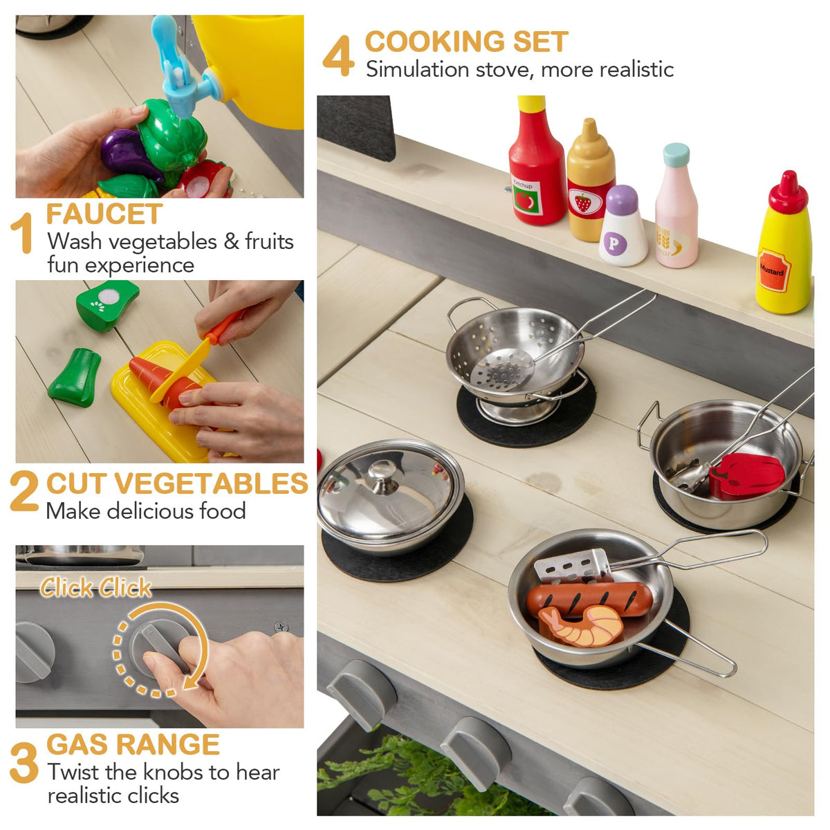 INFANS Mud Kitchen with four stoves for cooperative pretend cooking
